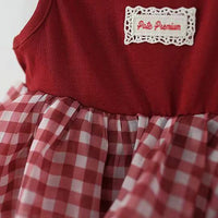 Girls Red Checked Sleeveless Layered Dress Casual Dresses