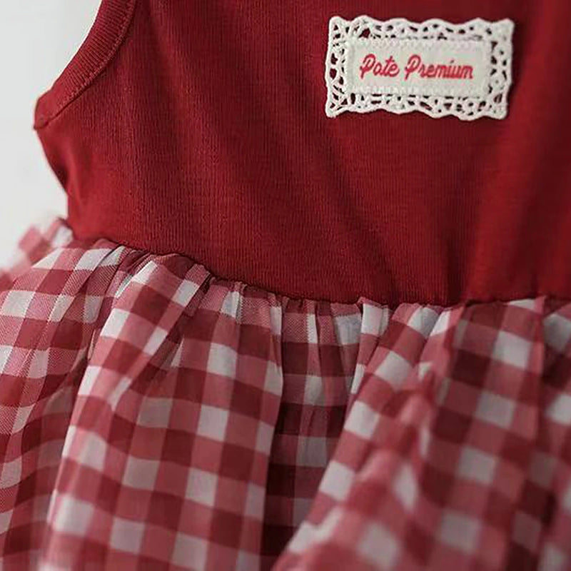 Girls Red Checked Sleeveless Layered Dress Casual Dresses