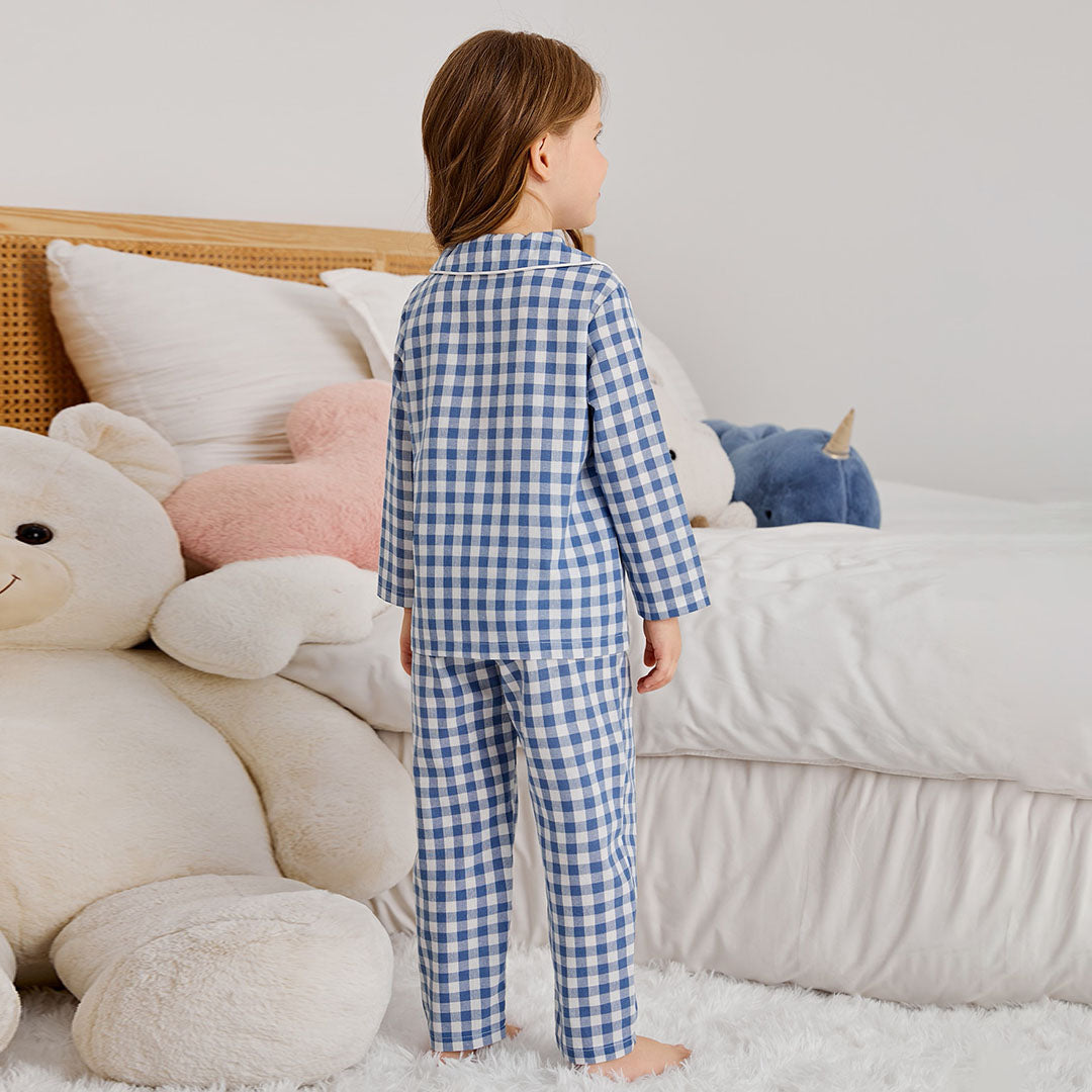 Girls Blue Gingham Check Shirt with Pajama Nightsuit Set Sleepwear Sets