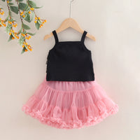 Girls Ruffle Sleeveless Top With Peach Tiered Tulle Skirts Set Sets