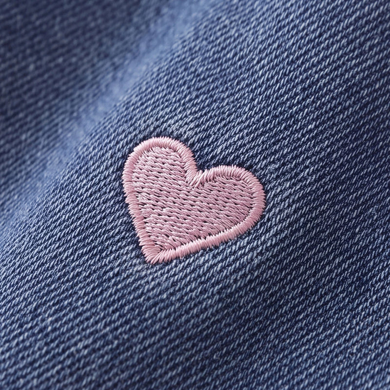 Girls Blue Heart Embroidered Denim Pants Pants
