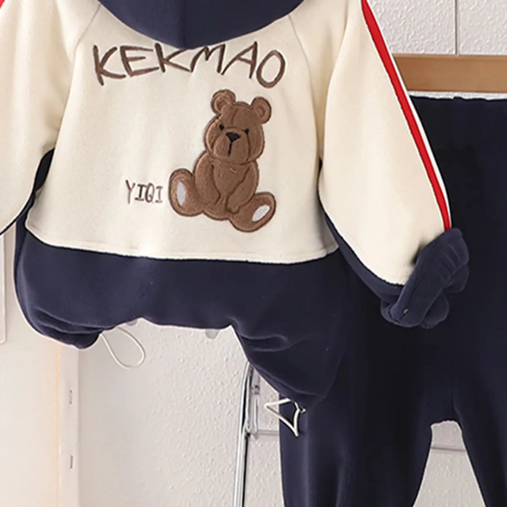 Boys Navy Blue Hooded Zip-up Jacket With Jogger Sets Sets