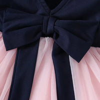 Girls Navy Blue Puff Sleeve Fit & Flare Dress Casual Dresses