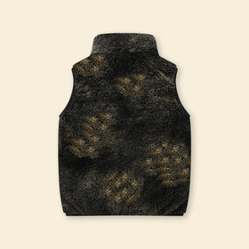 Girls Black Abstract Printed Fleece Front Zipper Sleeveless Winter Jacket Coats & Jackets