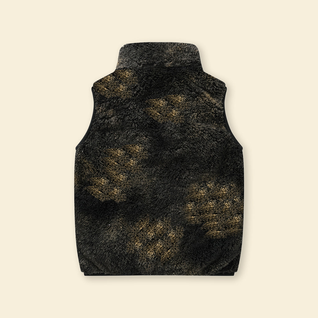 Girls Black Abstract Printed Fleece Front Zipper Sleeveless Winter Jacket Coats & Jackets