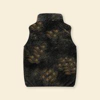 Girls Black Abstract Printed Fleece Front Zipper Sleeveless Winter Jacket Coats & Jackets