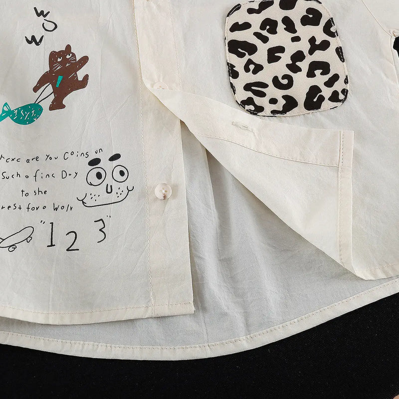 Boys Beige Animal Print Shirt with Elasticated Shorts Sets 2 pc. Sets