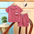 Boys Coral Self Design Shirt With Cargo Shorts Sets 2 pc. Sets Coral 6-12 M