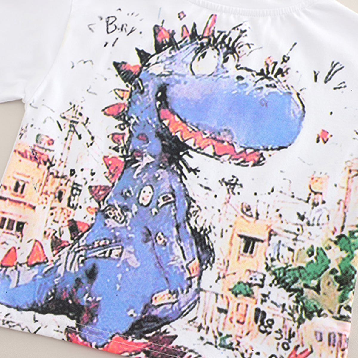 Boys White Dinosaur Graphic T-Shirt With Denim Shorts Set 2 pc. Sets