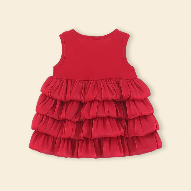 Girls Red Bow Tiered Ruffle Fit & Flare Dress Casual Dresses