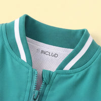 Boys Green Printed Front Open Varsity Bomber Jacket Coats & Jackets