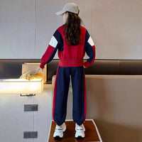 Girls Red Color-blocked Sweatshirt With Jogger Winter Set 2 pc. Sets