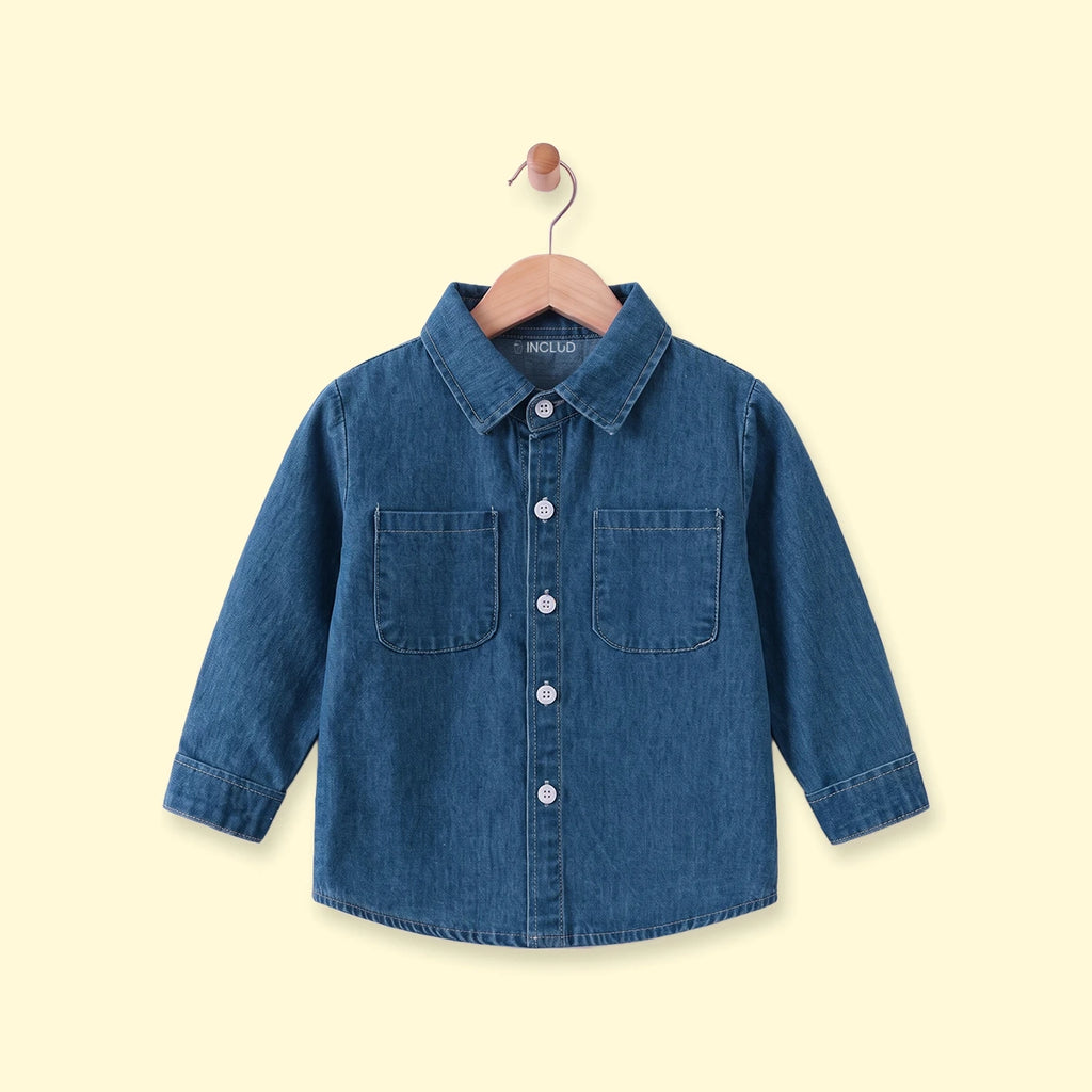 Boys Dark Blue Long Sleeve Denim Shirt Shirts Dark Blue 1-2 Y