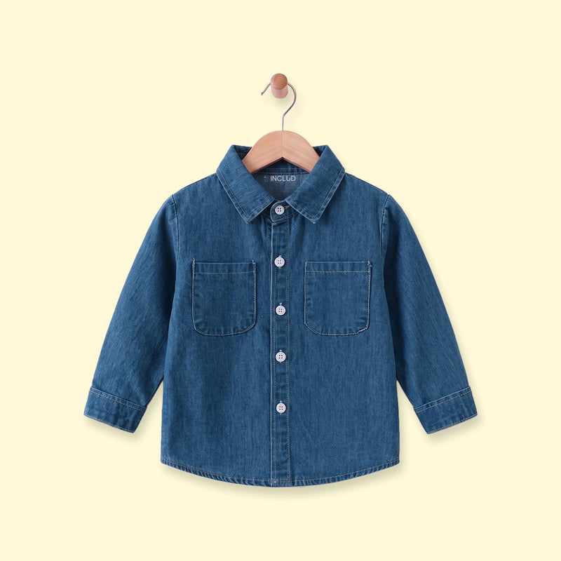Boys Dark Blue Long Sleeve Denim Shirt Shirts Dark Blue 1-2 Y