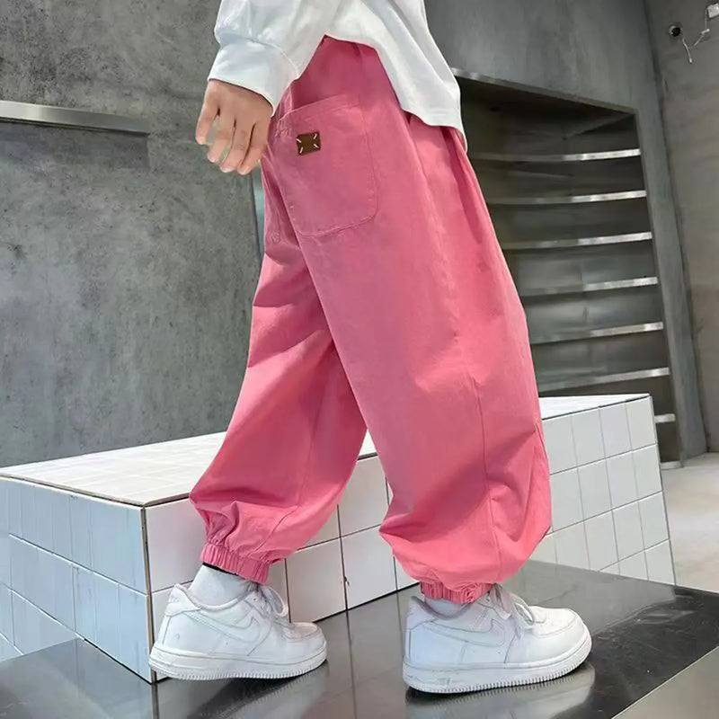 Boys Pink Solid Relaxed Fit Wide Leg Pants Pants