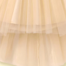 Girls Yellow Floral Applique Sleeveless High-Low Party Dress Party Dresses