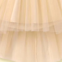 Girls Yellow Floral Applique Sleeveless High-Low Party Dress Party Dresses