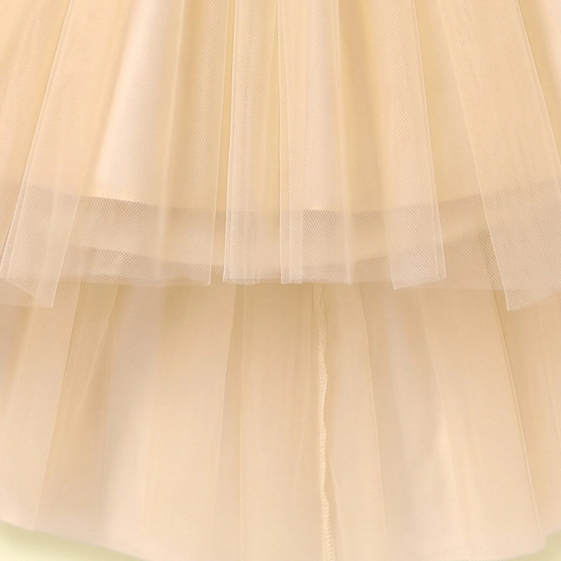 Girls Yellow Floral Applique Sleeveless High-Low Party Dress Party Dresses