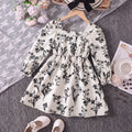 Girls Off White Floral Print Long Sleeve Fit & Flare Dress Casual Dresses Off White 3-4 Y