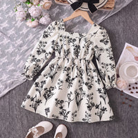 Girls Off White Floral Print Long Sleeve Fit & Flare Dress Casual Dresses Off White 3-4 Y