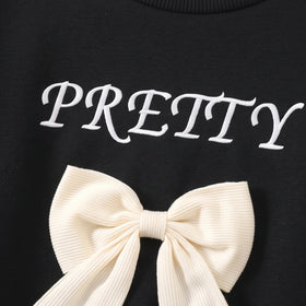 Girls Black Bow Applique Sweatshirt With Denim Pants Sets 2 pc. Sets