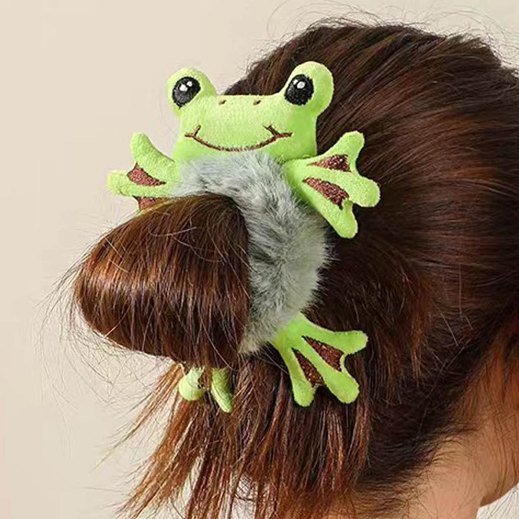 Girls Green Plush Frog Hair Tie Trending Accessories