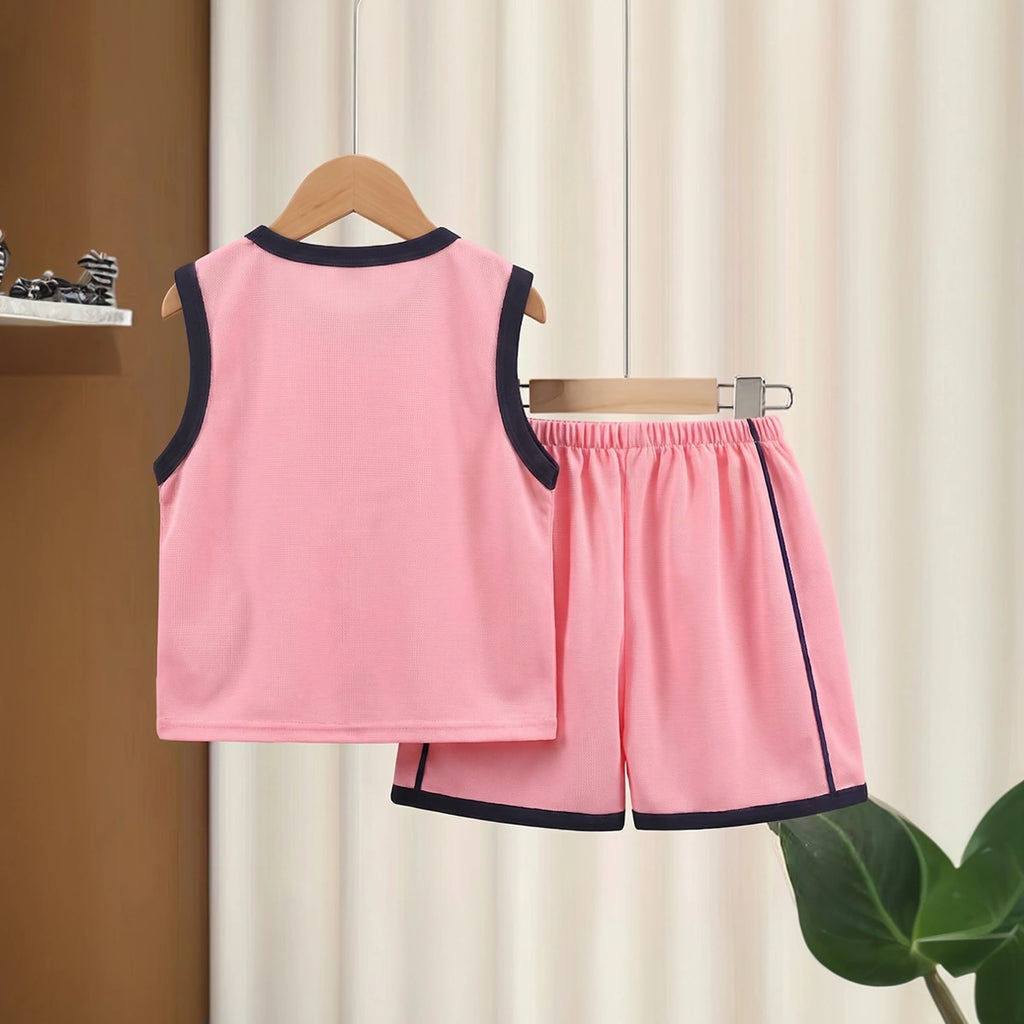 Boys Pink Sleeveless Basketball Typography T-Shirt With Shorts Sets 2 pc. Sets
