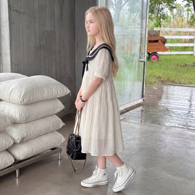 Girls Cream Puff Sleeve Tiered Dress Casual Dresses