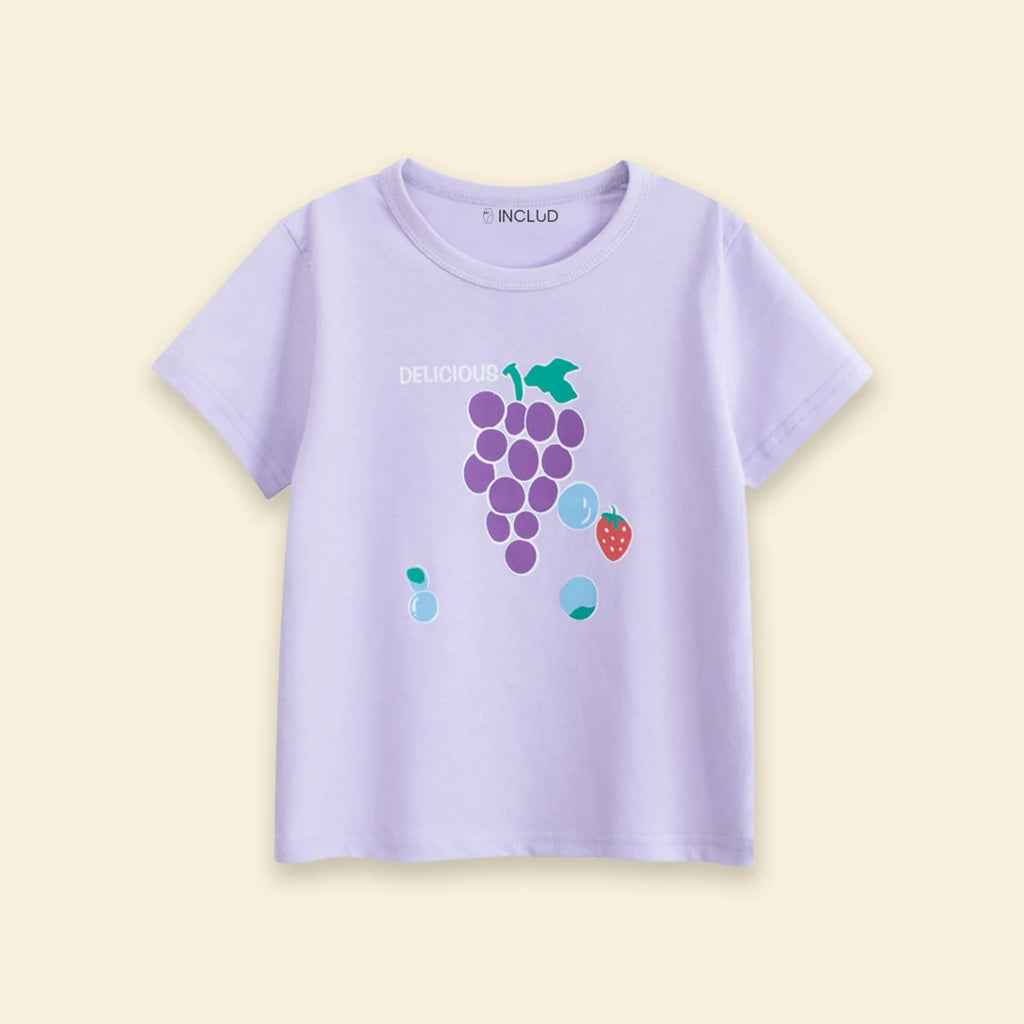 Girls Lavender Fruit Print Short Sleeve T-Shirt Tshirts
