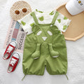 Boys Green Bear Printed Round Neck T-Shirt With 3D Teddy Bear Applique Dungaree Sets 2 pc. Sets Green 1-2 Y