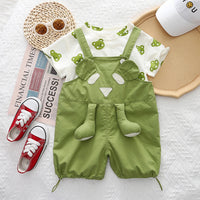 Boys Green Bear Printed Round Neck T-Shirt With 3D Teddy Bear Applique Dungaree Sets 2 pc. Sets Green 1-2 Y