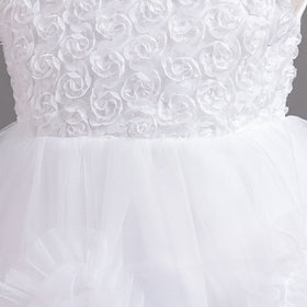 Girls White Floral Embroidered Party Wear Balloon Dress Party Dresses