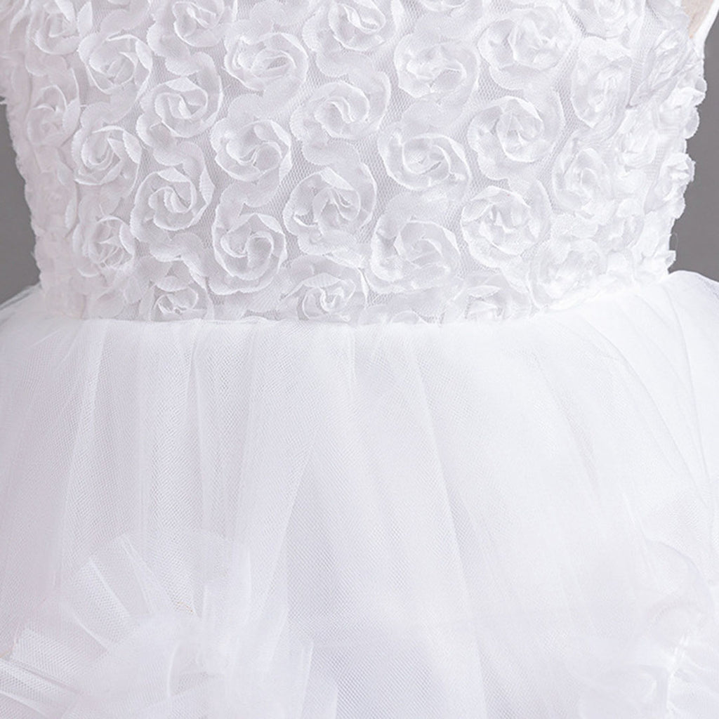 Girls White Floral Embroidered Party Wear Balloon Dress Party Dresses