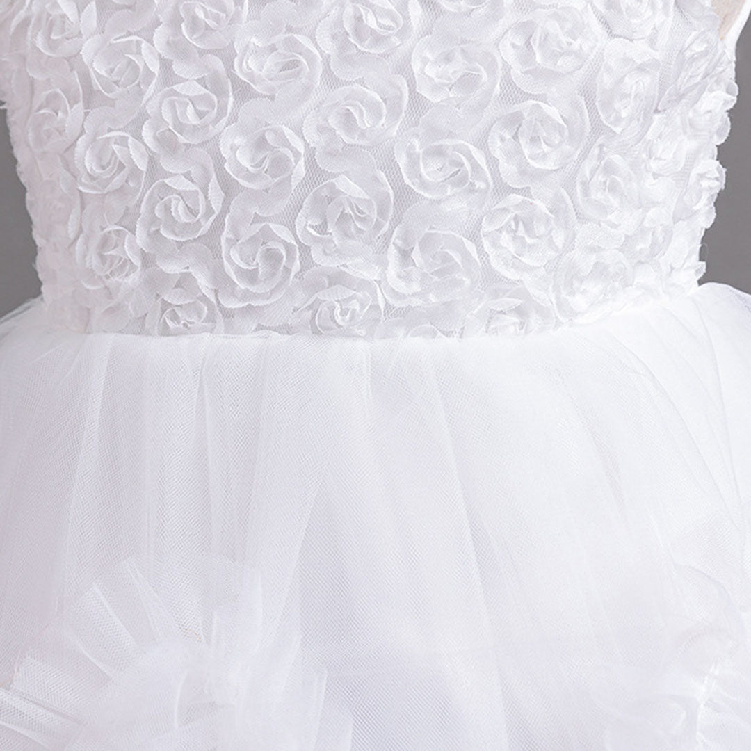 Girls White Floral Embroidered Party Wear Balloon Dress Party Dresses