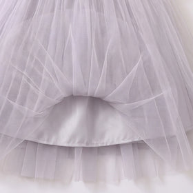 Girls Light Grey Floral Applique Sleeveless Fit & Flare Party Dress Party Dresses