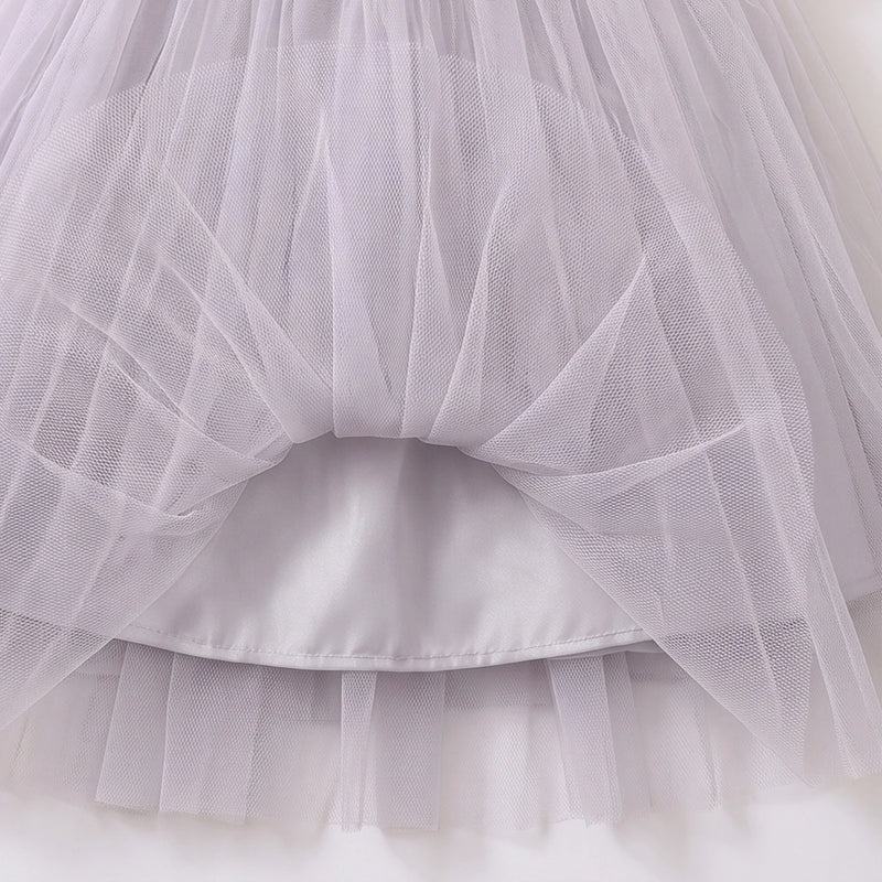 Girls Light Grey Floral Applique Sleeveless Fit & Flare Party Dress Party Dresses