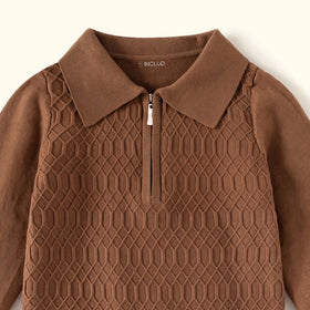 Boys Brown Long Sleeve Jacquard Polo Sweater Sweaters & Cardigans
