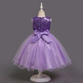Girls Purple Sequin Embellished Fit & Flare Party Wear Dress Party Dresses