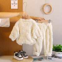 Boys Off White Fleece Self-Design Sweatshirt With Jogger Sets Sets