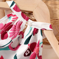 Girls Pink Floral Printed Halter Neck A-line Dress Casual Dresses