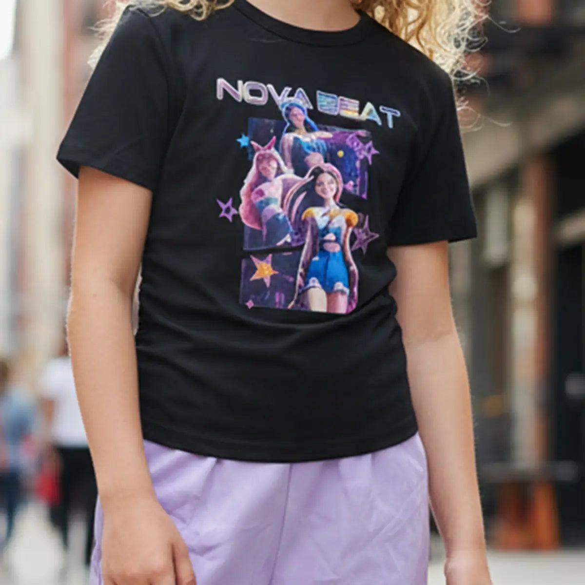 Girls Black Graphic T-Shirt with Elasticated Waist Cargo Pants Set Sets