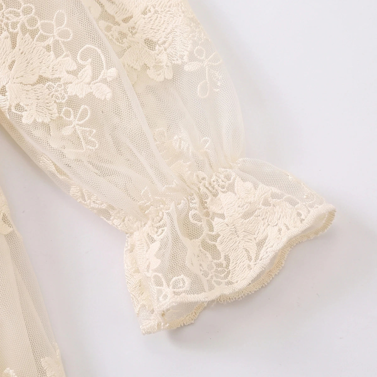 Girls Cream Floral Lace Long Sleeve A-Line Dress Casual Dresses