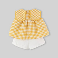 Girls Yellow Checked Duck Applique Top With Shorts Sets Sets