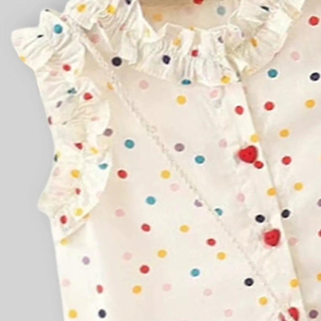 Girls Beige Polka Dot Print Drop-Waist Dress With Straw Sling Bag Casual Dresses