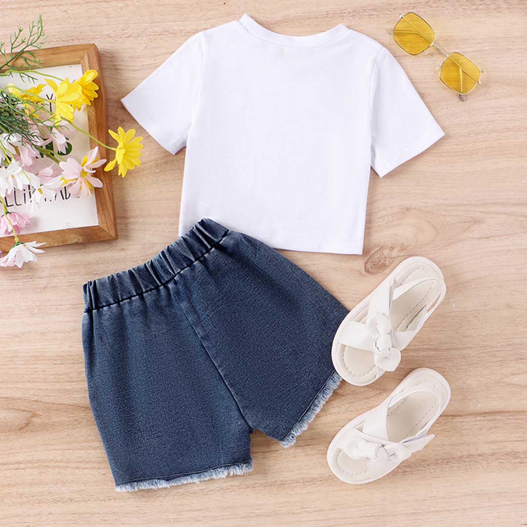 Girls Short Sleeve Top With Heart Shape Pocket Shorts Set 2 pc. Sets   