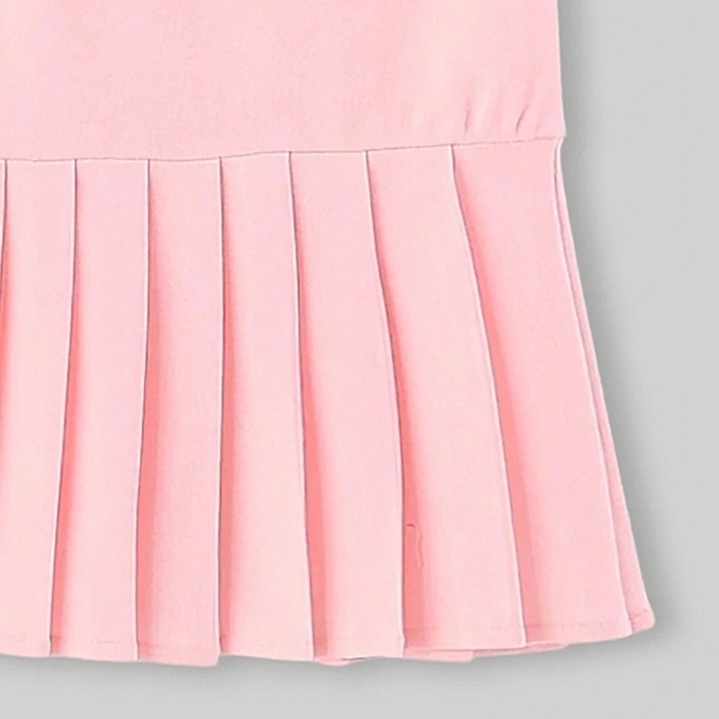 Girls Pink Hello Kitty Sailor Collar Pleated Dress Casual Dresses