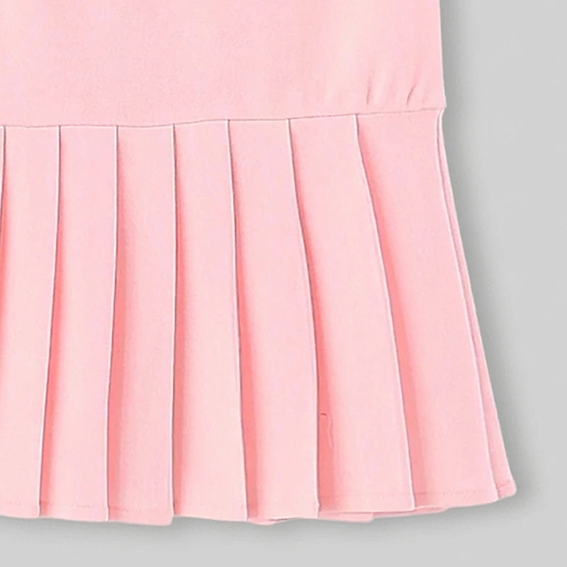 Girls Pink Hello Kitty Sailor Collar Pleated Dress Casual Dresses