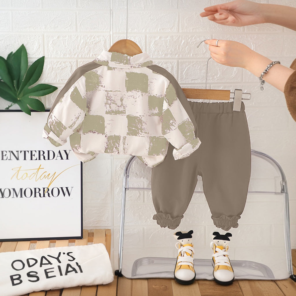 Boys Green Abstract Printed Shirt With Pants Set 2 pc. Sets