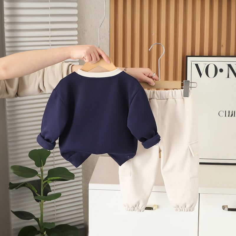 Boys Navy Blue Aeroplane Applique Sweatshirt With Pants Set 2 pc. Sets