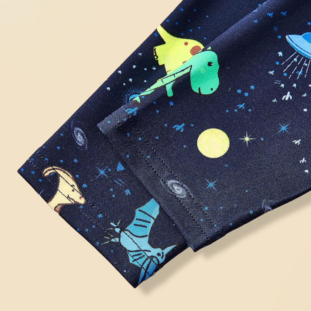 Boys Dark Blue Dinosaur Printed Glow in the Dark T-Shirt With Pajama Co-ord Set 2 pc. Sets
